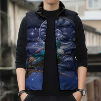 Tui Bird Matariki Galaxy Sleeveless Puffer Jacket Koru Silver Fern Aotearoa