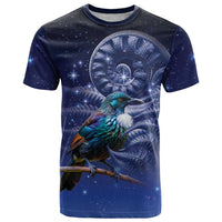 Tui Bird Matariki Galaxy T Shirt Koru Silver Fern Aotearoa