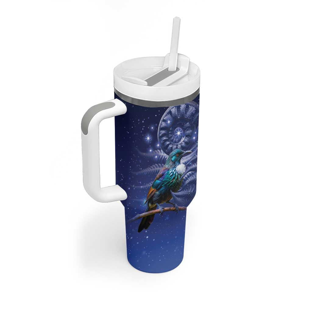 Tui Bird Matariki Galaxy Tumbler With Handle Koru Silver Fern Aotearoa
