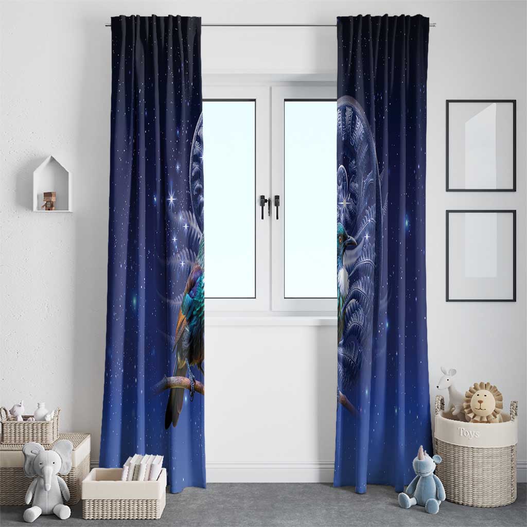 Tui Bird Matariki Galaxy Window Curtain Koru Silver Fern Aotearoa