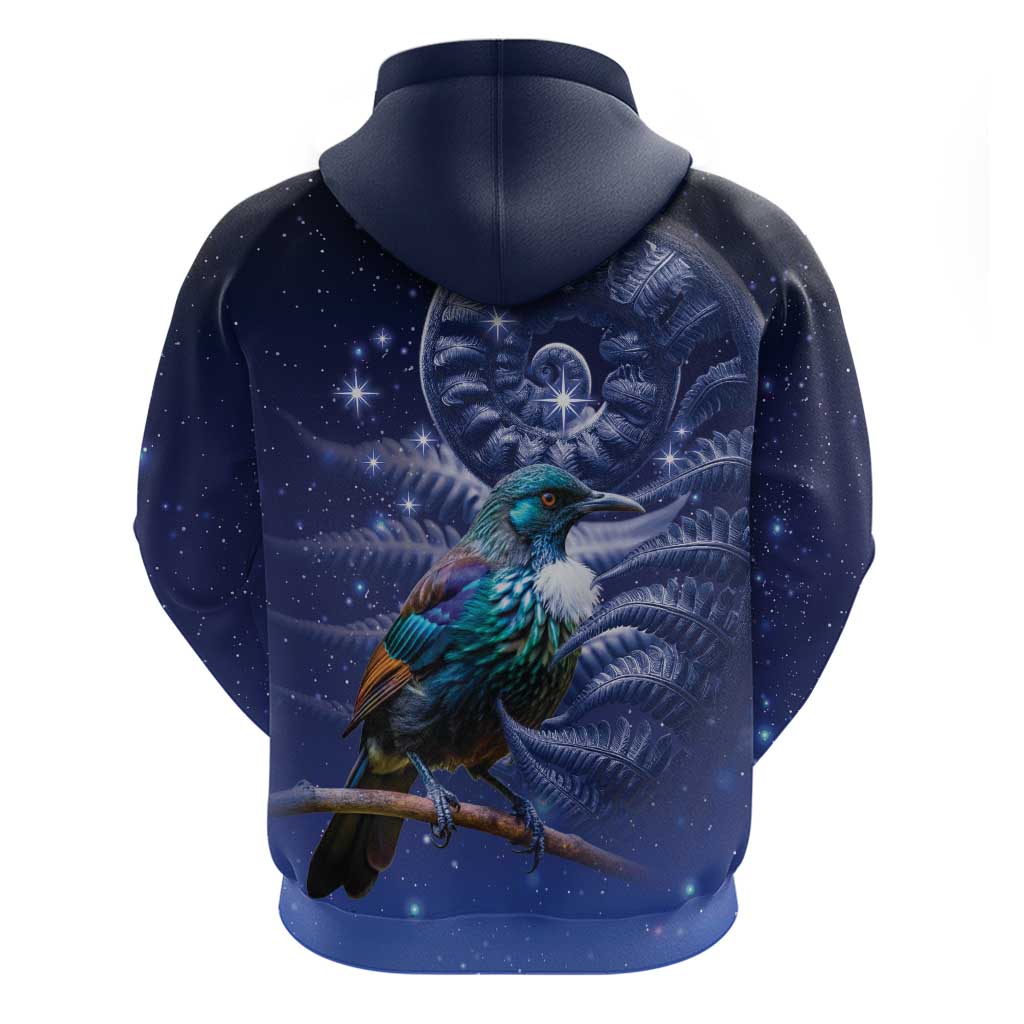 Tui Bird Matariki Galaxy Zip Hoodie Koru Silver Fern Aotearoa