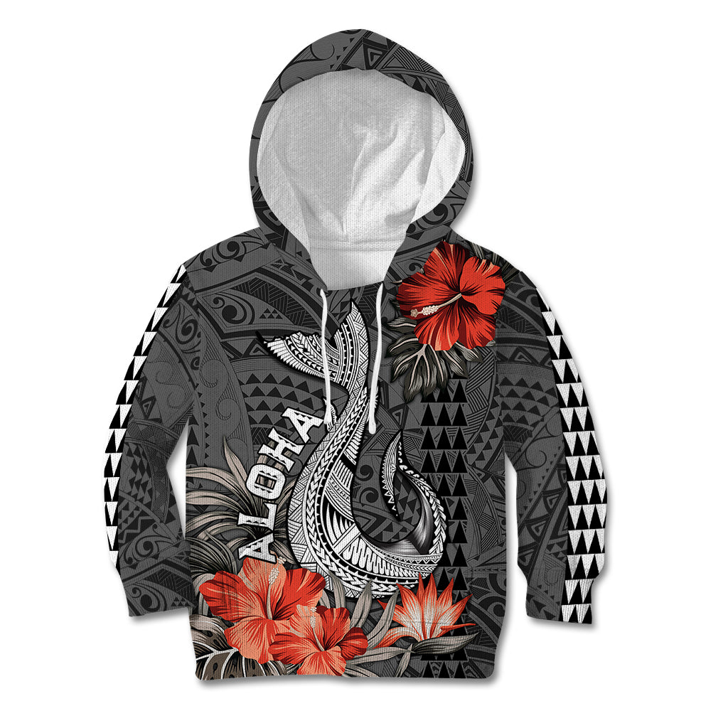Hawaii Fish Hook Kid Hoodie Polynesian Vintage Vibes LT9 Black - Polynesian Pride