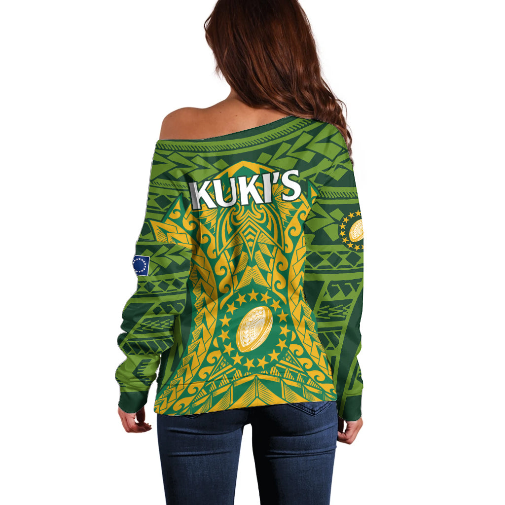 Cook Islands Rugby Off Shoulder Sweater Kukis Athletic Style LT9 - Polynesian Pride