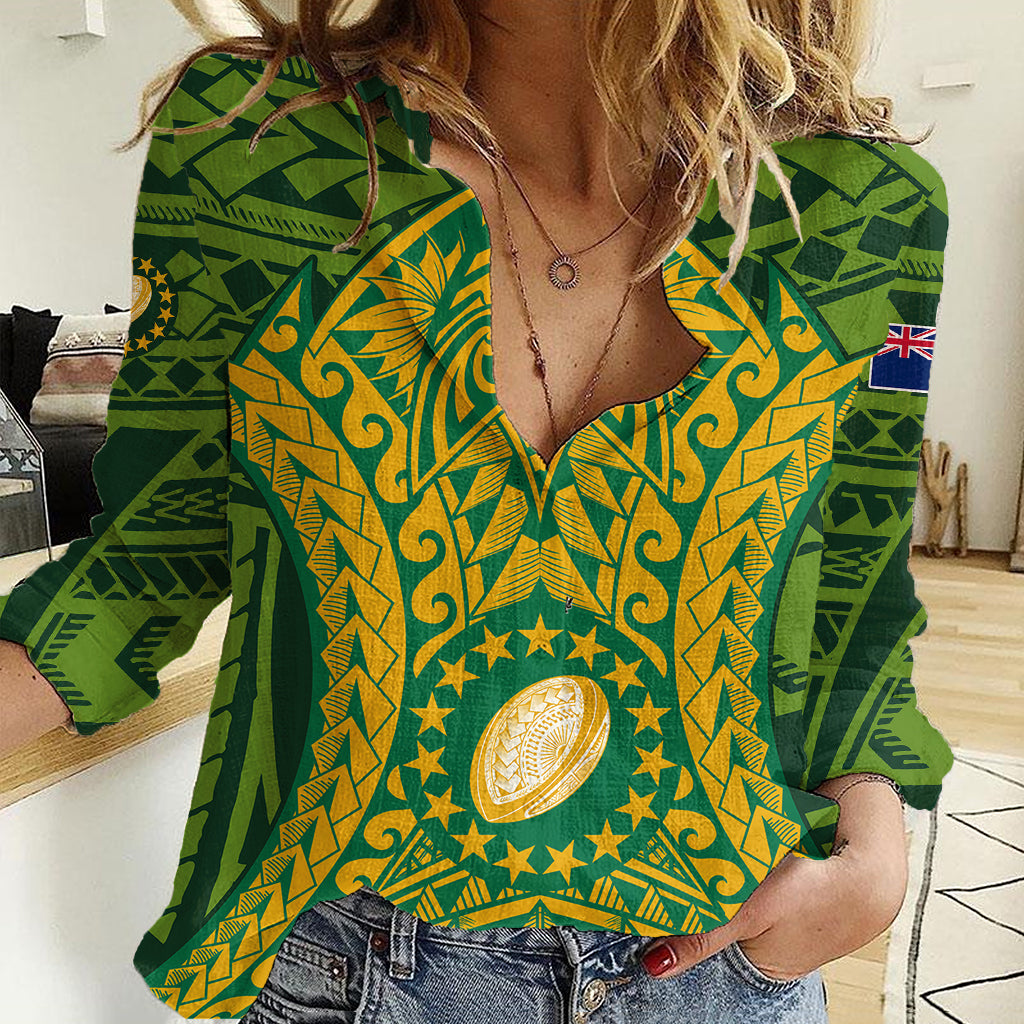 Cook Islands Rugby Women Casual Shirt Kukis Athletic Style LT9 Female Green - Polynesian Pride