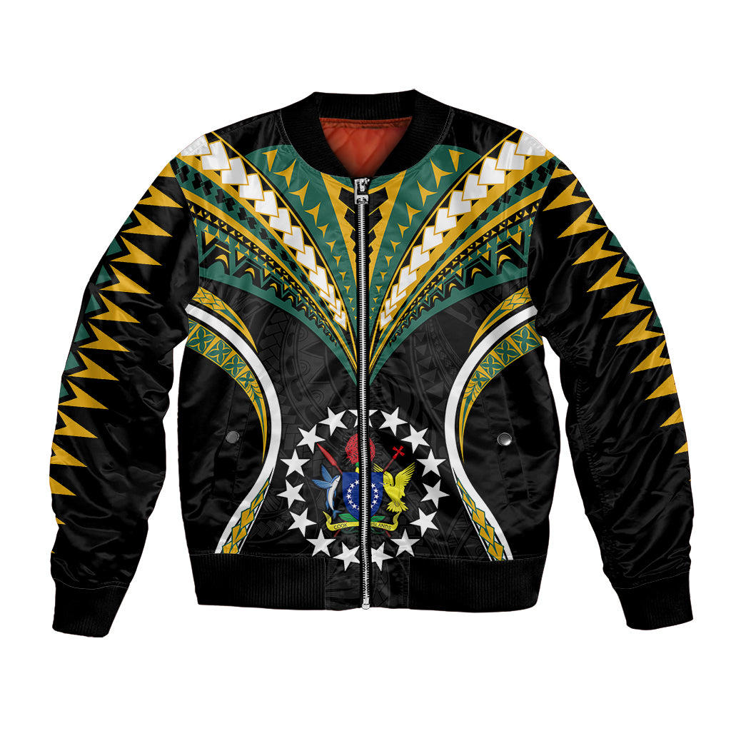 Personalised Polynesian Pride Cook Islands Bomber Jacket Tribal Wave Style LT9 Unisex Black - Polynesian Pride