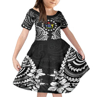Cook Islands Ra o te Ui Ariki Est 1967 Family Matching Long Sleeve Bodycon Dress and Hawaiian Shirt LT9 Daughter's Dress Black - Polynesian Pride