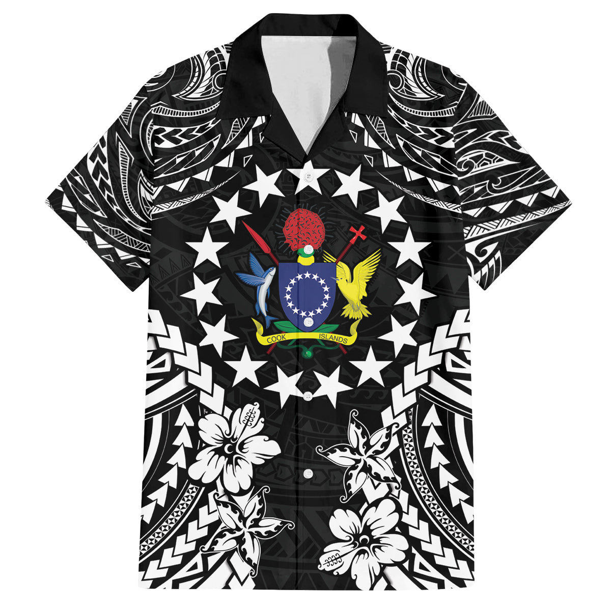 Cook Islands Ra o te Ui Ariki Est 1967 Family Matching Long Sleeve Bodycon Dress and Hawaiian Shirt LT9 Dad's Shirt - Short Sleeve Black - Polynesian Pride