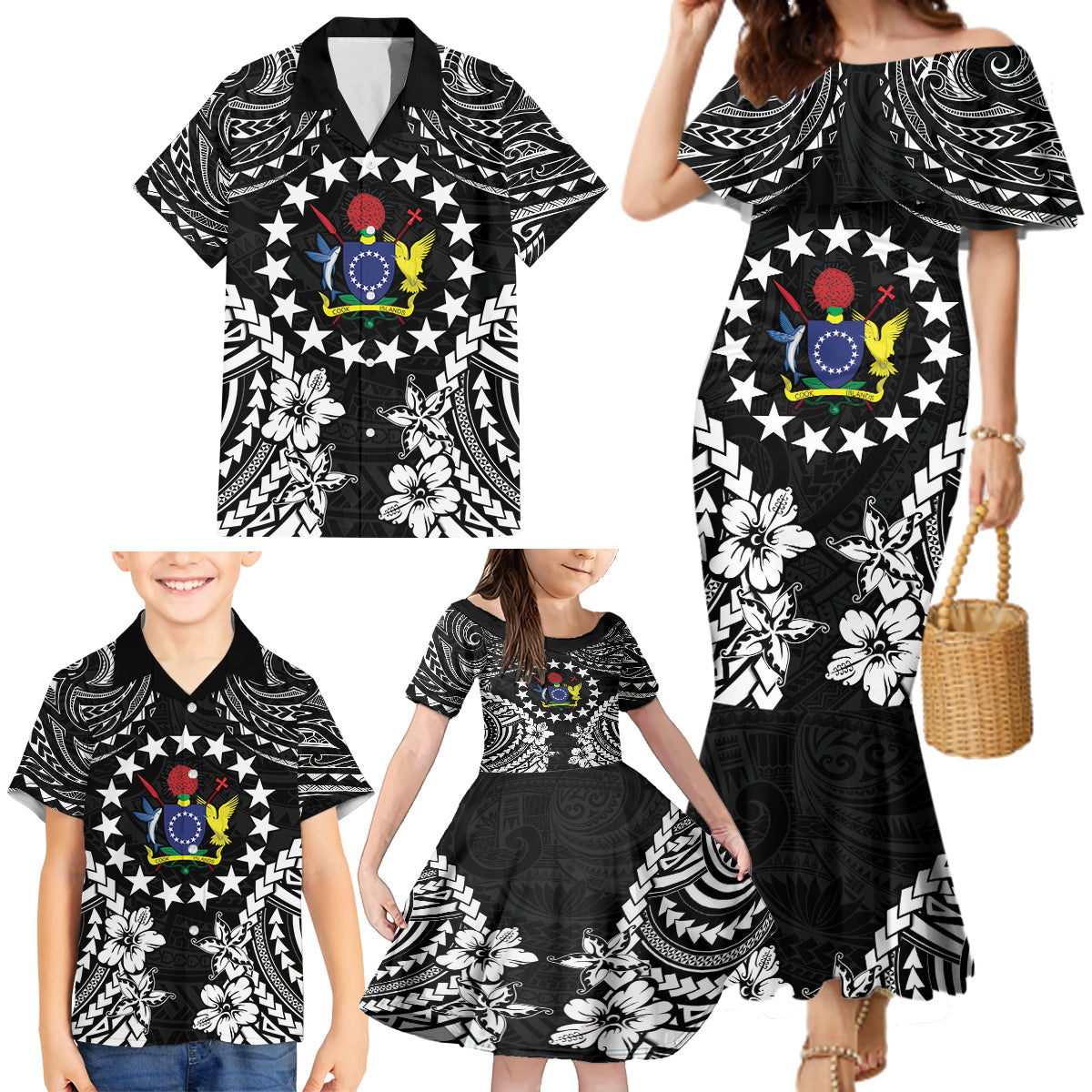 Cook Islands Ra o te Ui Ariki Est 1967 Family Matching Mermaid Dress and Hawaiian Shirt LT9 - Polynesian Pride