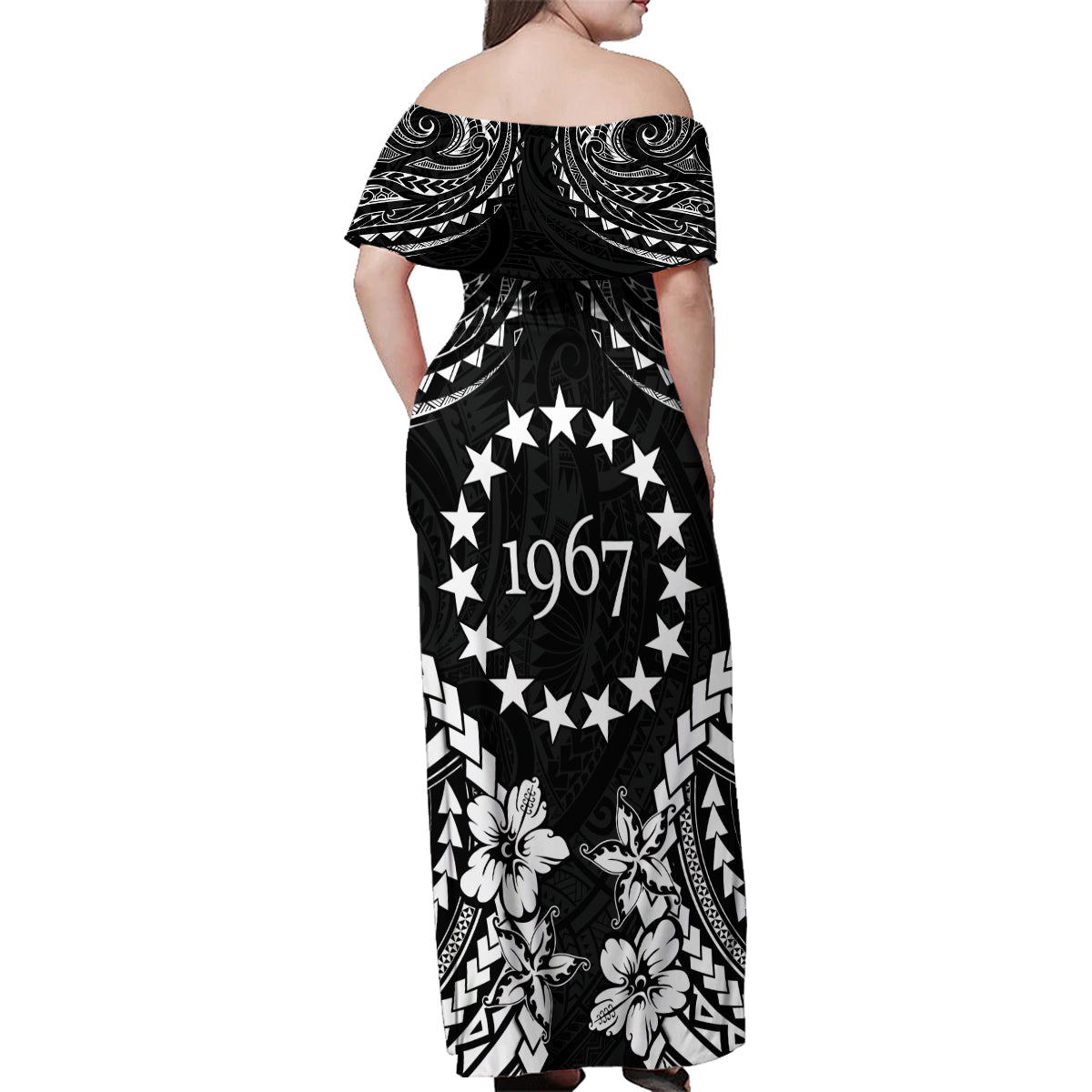 Cook Islands Ra o te Ui Ariki Est 1967 Family Matching Off Shoulder Maxi Dress and Hawaiian Shirt LT9 - Polynesian Pride