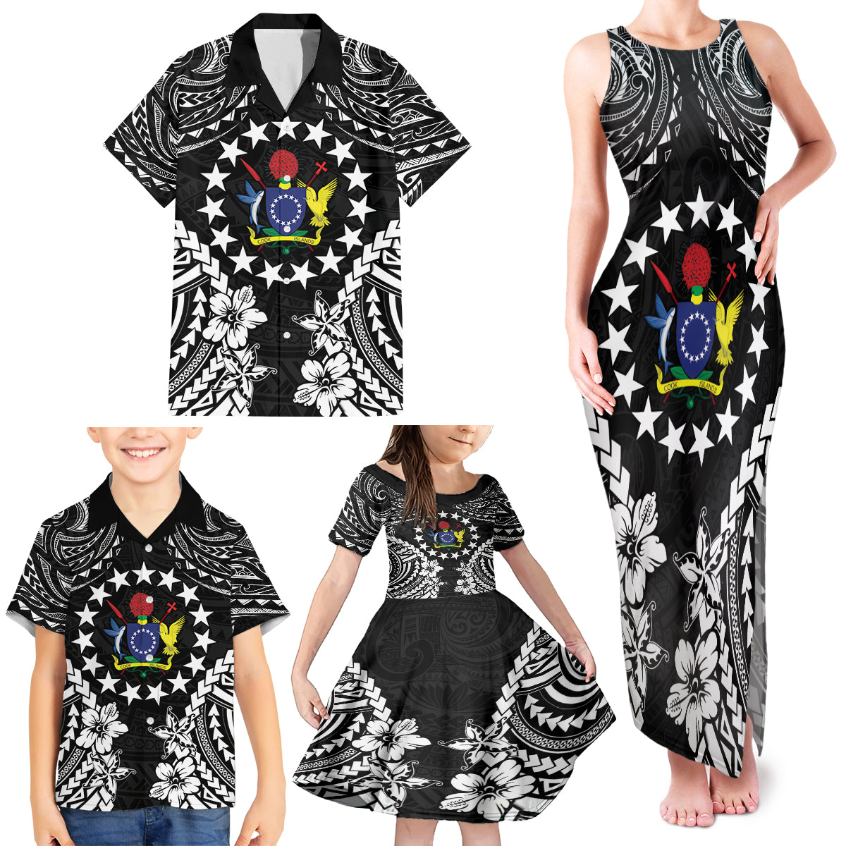 Cook Islands Ra o te Ui Ariki Est 1967 Family Matching Tank Maxi Dress and Hawaiian Shirt LT9 - Polynesian Pride