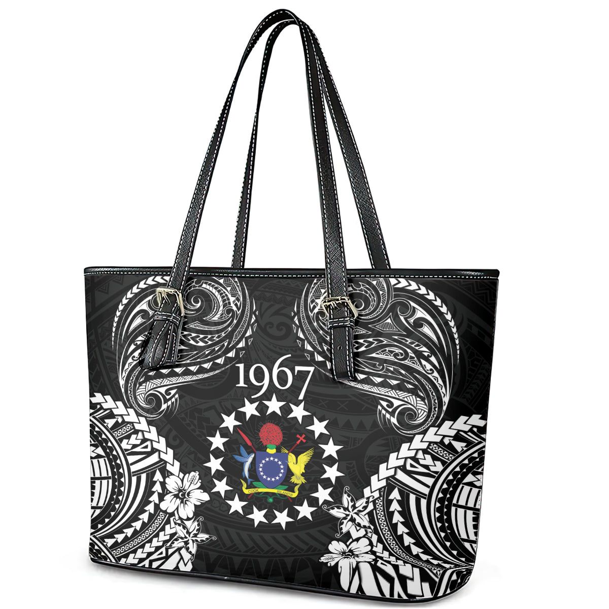 Cook Islands Ra o te Ui Ariki Est 1967 Leather Tote Bag LT9 - Polynesian Pride