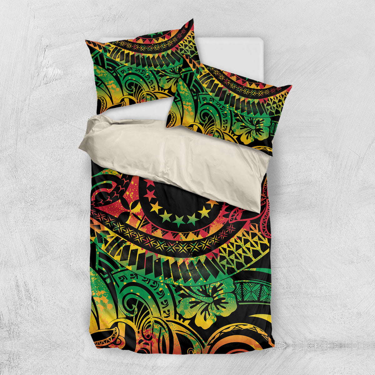 Cook Islands 15 Stars Bedding Set Kuki Airani Polynesian Tribal Wave Tattoo