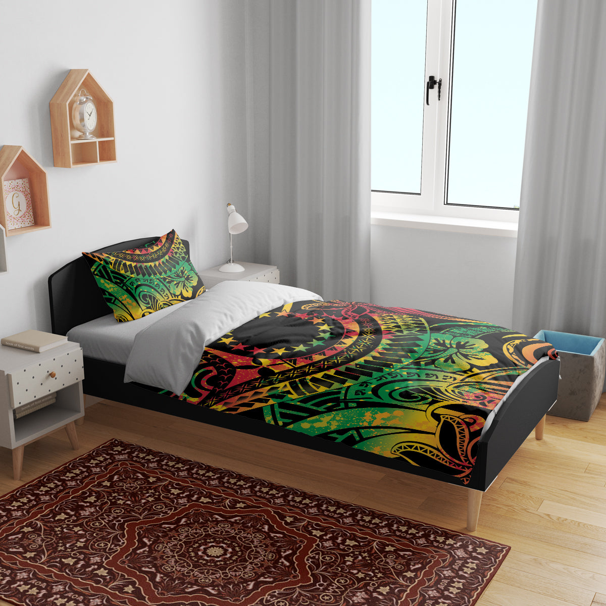 Cook Islands 15 Stars Bedding Set Kuki Airani Polynesian Tribal Wave Tattoo