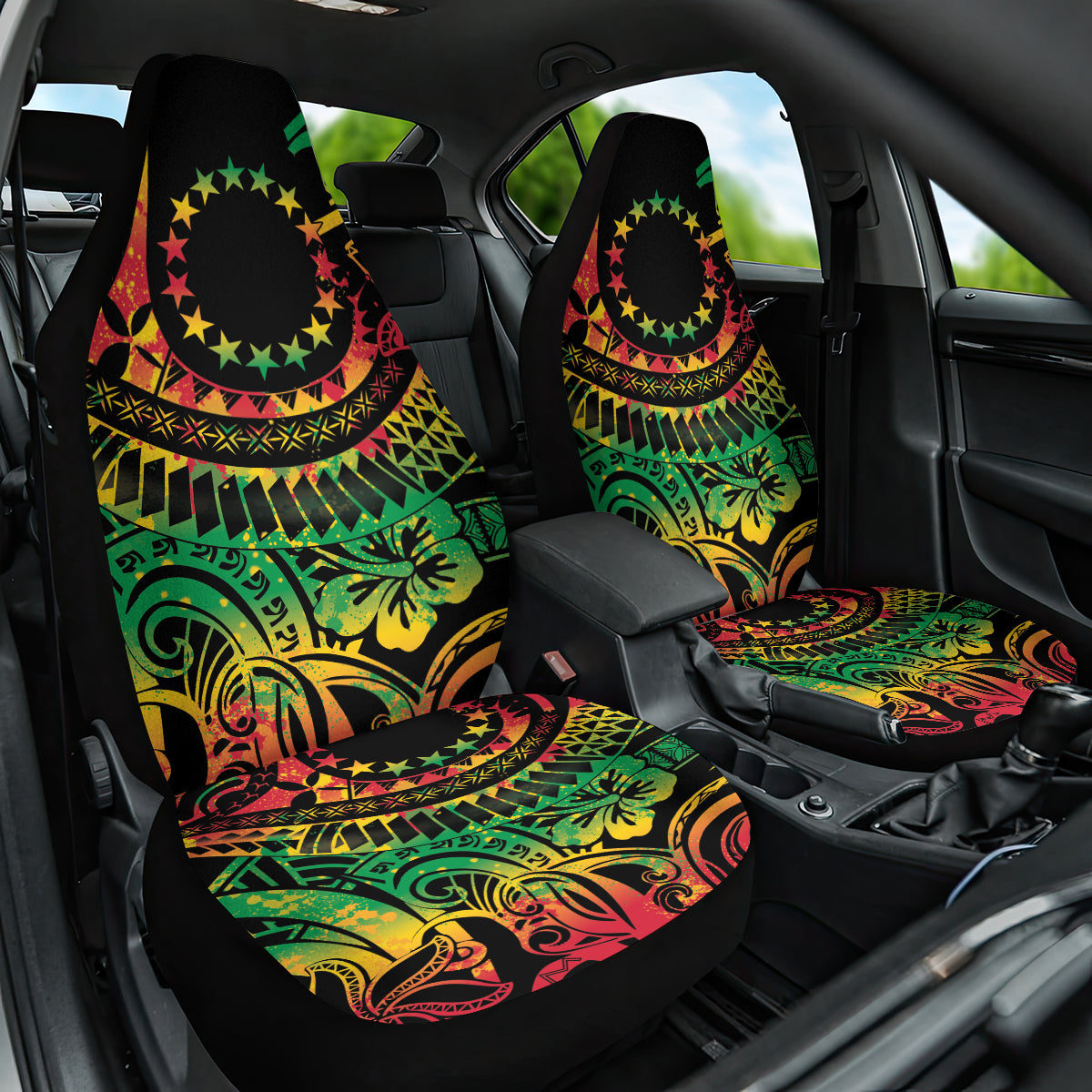 Cook Islands 15 Stars Car Seat Cover Kuki Airani Polynesian Tribal Wave Tattoo LT9 One Size Reggae - Polynesian Pride