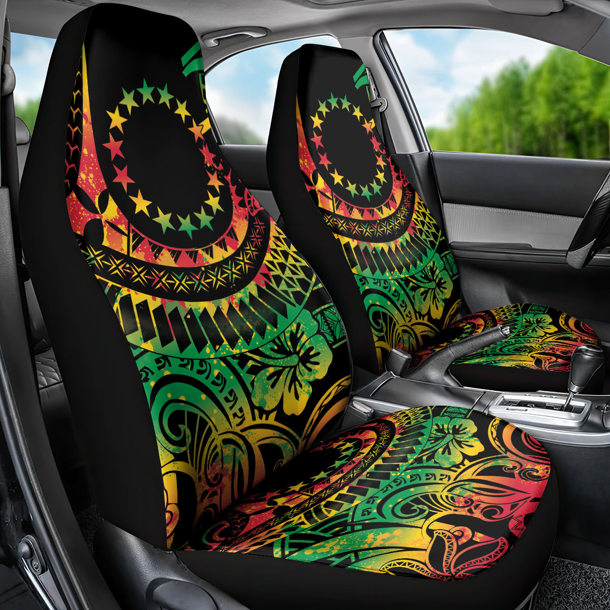 Cook Islands 15 Stars Car Seat Cover Kuki Airani Polynesian Tribal Wave Tattoo LT9 - Polynesian Pride