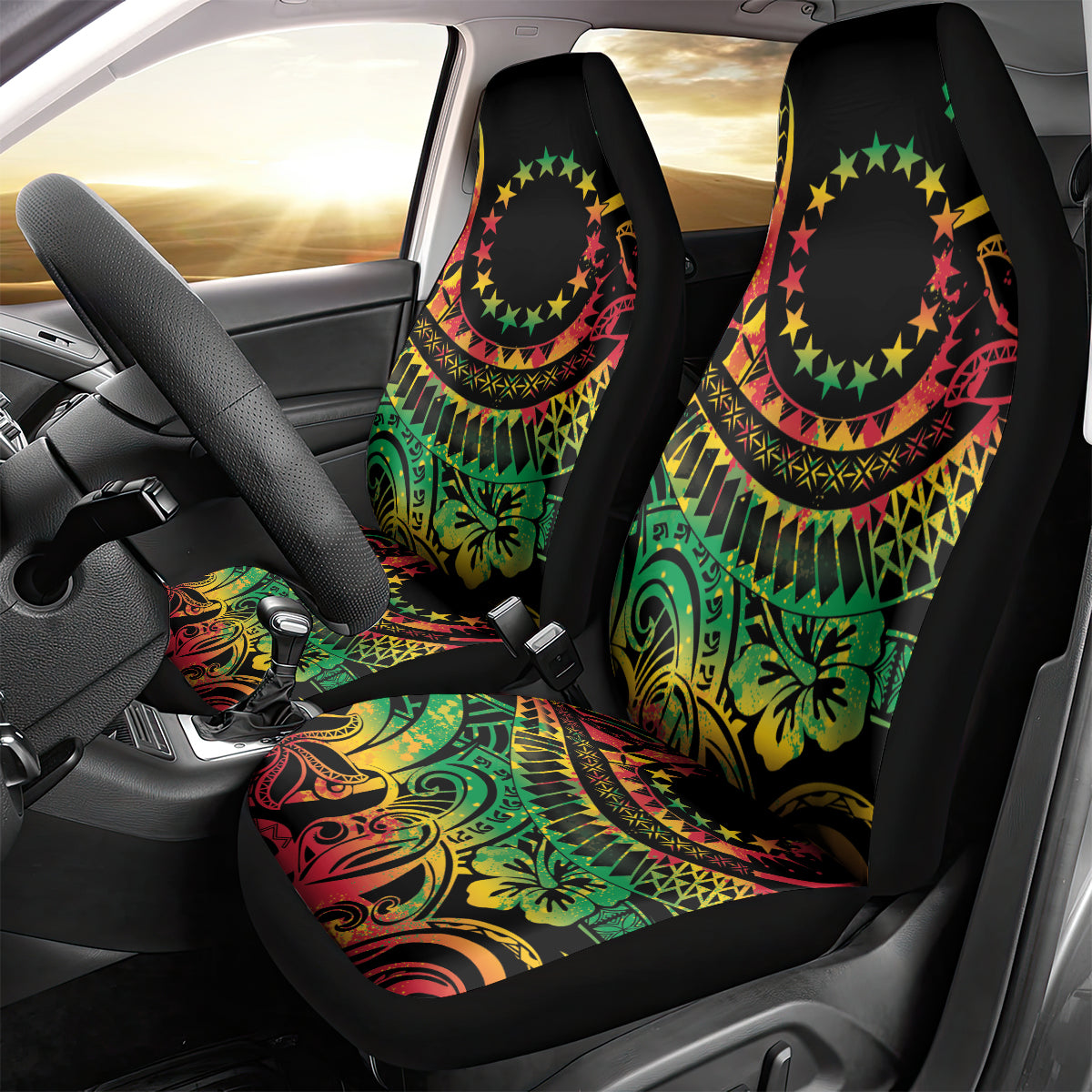Cook Islands 15 Stars Car Seat Cover Kuki Airani Polynesian Tribal Wave Tattoo LT9 - Polynesian Pride