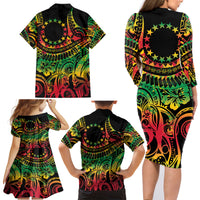 Cook Islands 15 Stars Family Matching Long Sleeve Bodycon Dress and Hawaiian Shirt Kuki Airani Polynesian Tribal Wave Tattoo LT9 - Polynesian Pride