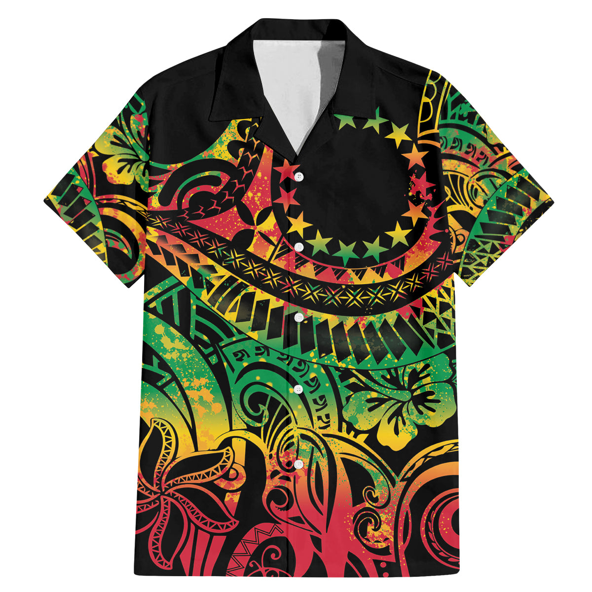 Cook Islands 15 Stars Family Matching Mermaid Dress and Hawaiian Shirt Kuki Airani Polynesian Tribal Wave Tattoo LT9 Dad's Shirt - Short Sleeve Reggae - Polynesian Pride