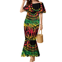 Cook Islands 15 Stars Family Matching Mermaid Dress and Hawaiian Shirt Kuki Airani Polynesian Tribal Wave Tattoo LT9 Mom's Dress Reggae - Polynesian Pride