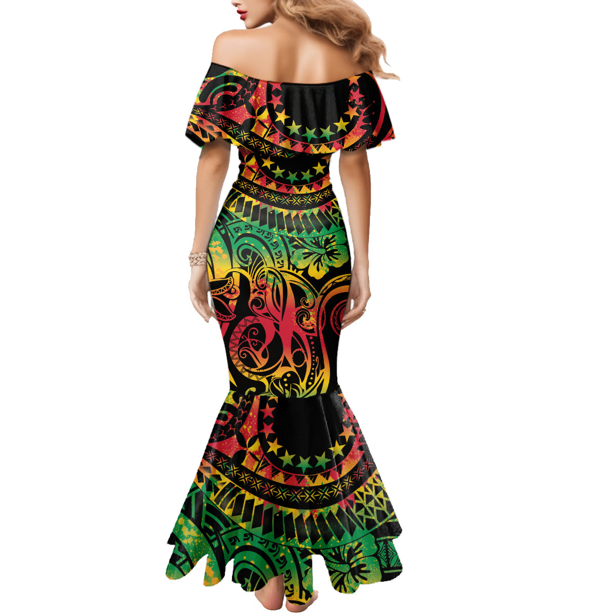 Cook Islands 15 Stars Family Matching Mermaid Dress and Hawaiian Shirt Kuki Airani Polynesian Tribal Wave Tattoo LT9 - Polynesian Pride