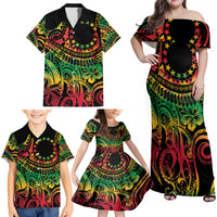 Cook Islands 15 Stars Family Matching Off Shoulder Maxi Dress and Hawaiian Shirt Kuki Airani Polynesian Tribal Wave Tattoo LT9 - Polynesian Pride