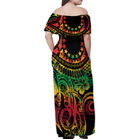 Cook Islands 15 Stars Family Matching Off Shoulder Maxi Dress and Hawaiian Shirt Kuki Airani Polynesian Tribal Wave Tattoo LT9 - Polynesian Pride