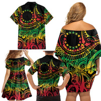 Cook Islands 15 Stars Family Matching Off Shoulder Short Dress and Hawaiian Shirt Kuki Airani Polynesian Tribal Wave Tattoo LT9 - Polynesian Pride