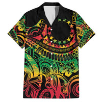 Cook Islands 15 Stars Family Matching Puletasi and Hawaiian Shirt Kuki Airani Polynesian Tribal Wave Tattoo LT9 Dad's Shirt - Short Sleeve Reggae - Polynesian Pride