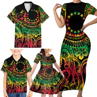 Cook Islands 15 Stars Family Matching Short Sleeve Bodycon Dress and Hawaiian Shirt Kuki Airani Polynesian Tribal Wave Tattoo LT9 - Polynesian Pride
