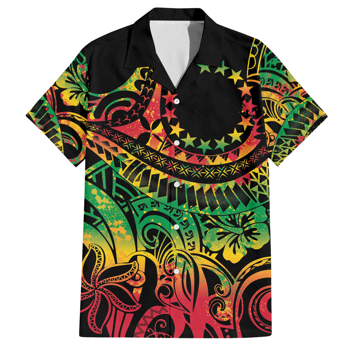 Cook Islands 15 Stars Family Matching Summer Maxi Dress and Hawaiian Shirt Kuki Airani Polynesian Tribal Wave Tattoo LT9 Dad's Shirt - Short Sleeve Reggae - Polynesian Pride