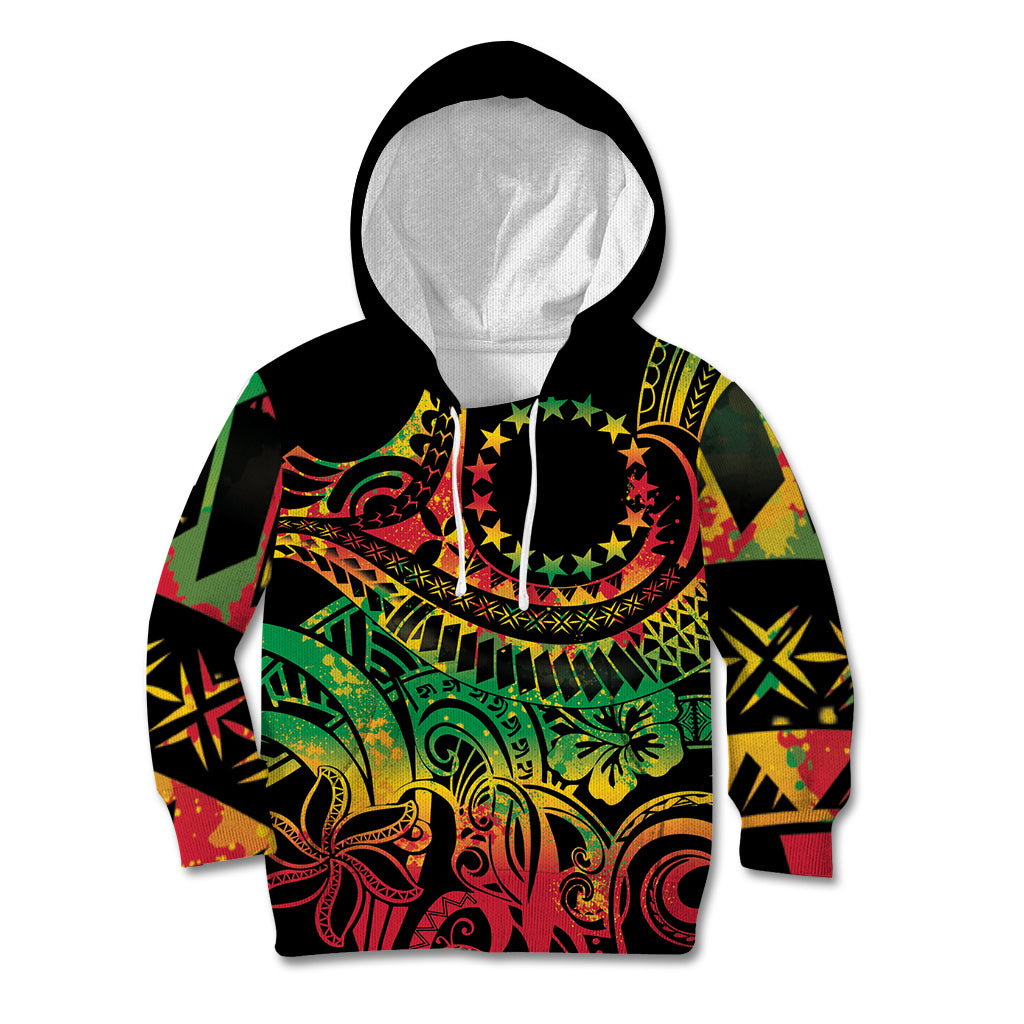 Cook Islands 15 Stars Kid Hoodie Kuki Airani Polynesian Tribal Wave Tattoo LT9 Hoodie Reggae - Polynesian Pride