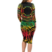 Cook Islands 15 Stars Long Sleeve Bodycon Dress Kuki Airani Polynesian Tribal Wave Tattoo LT9 - Polynesian Pride