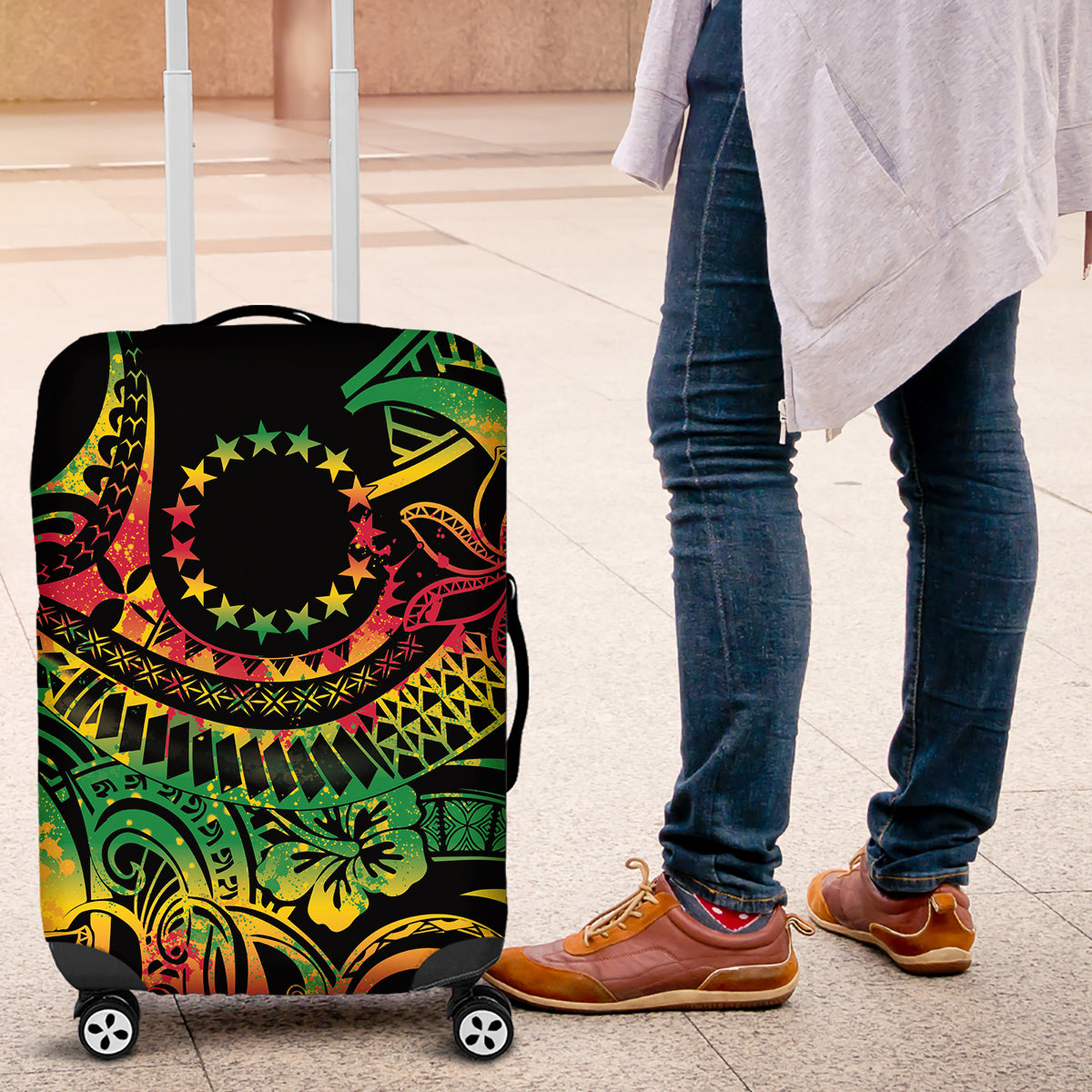 Cook Islands 15 Stars Luggage Cover Kuki Airani Polynesian Tribal Wave Tattoo LT9 Reggae - Polynesian Pride