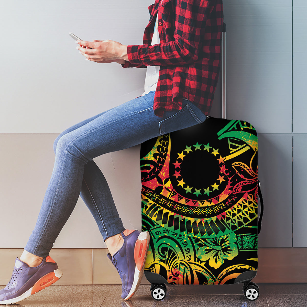 Cook Islands 15 Stars Luggage Cover Kuki Airani Polynesian Tribal Wave Tattoo LT9 - Polynesian Pride