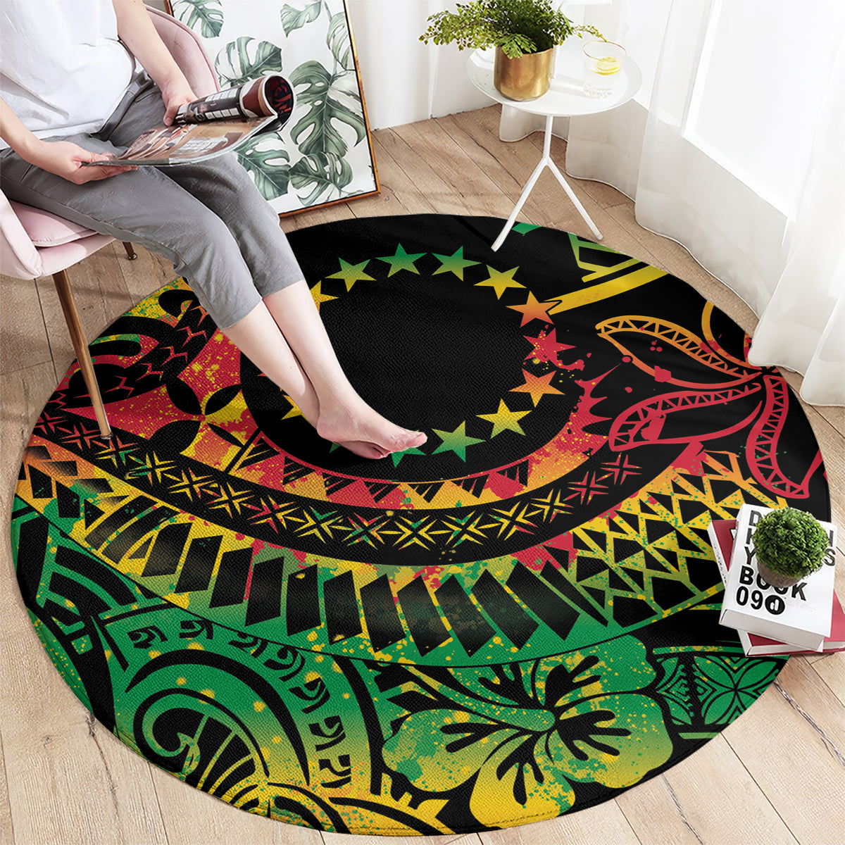Cook Islands 15 Stars Round Carpet Kuki Airani Polynesian Tribal Wave Tattoo LT9 - Polynesian Pride