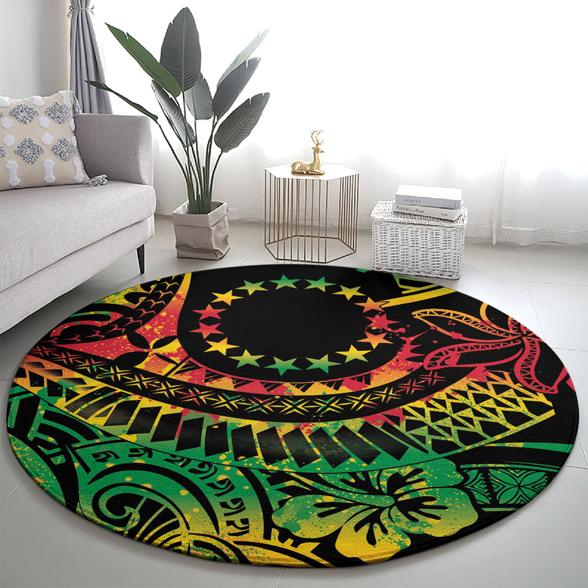 Cook Islands 15 Stars Round Carpet Kuki Airani Polynesian Tribal Wave Tattoo LT9 - Polynesian Pride