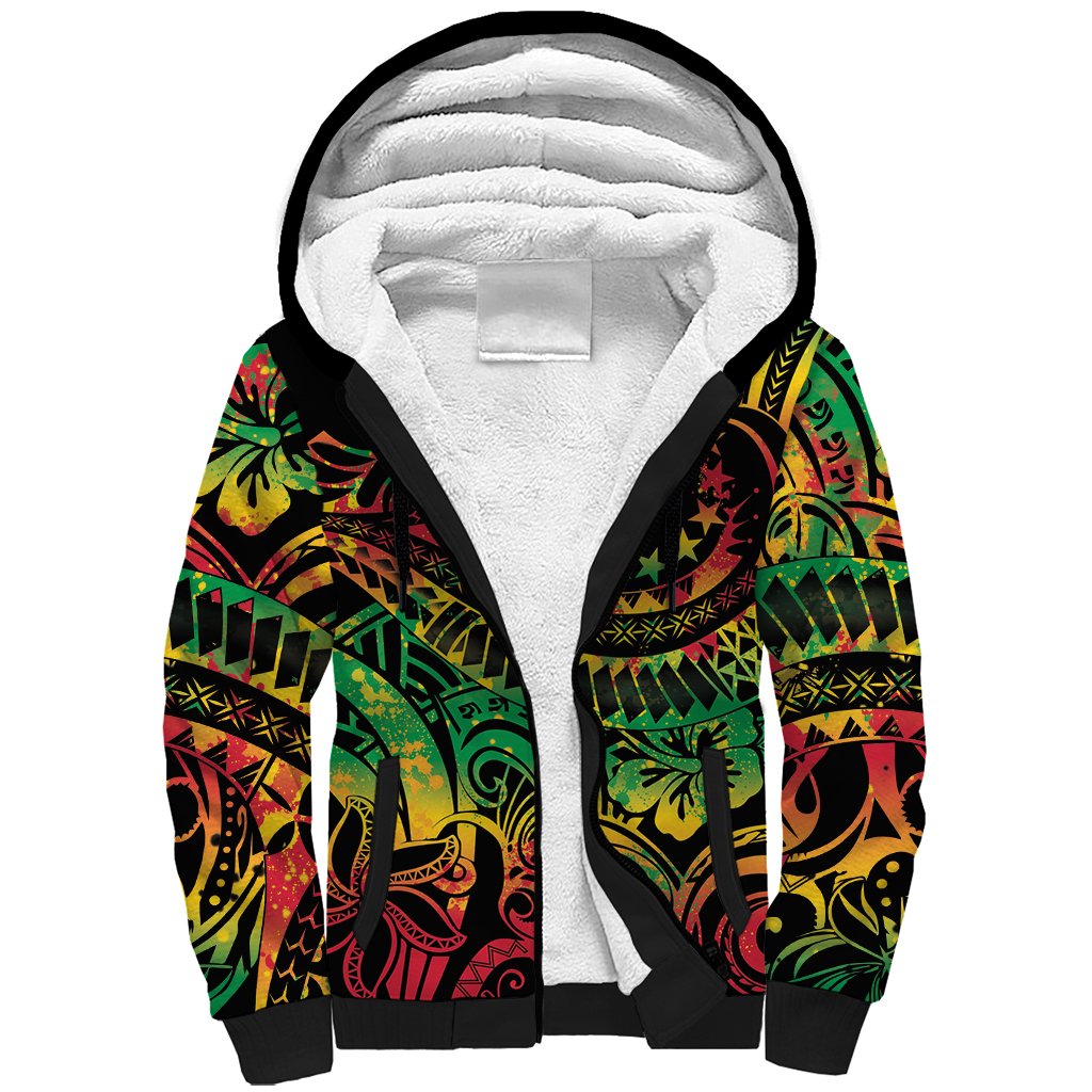 Cook Islands 15 Stars Sherpa Hoodie Kuki Airani Polynesian Tribal Wave Tattoo LT9 Unisex Reggae - Polynesian Pride