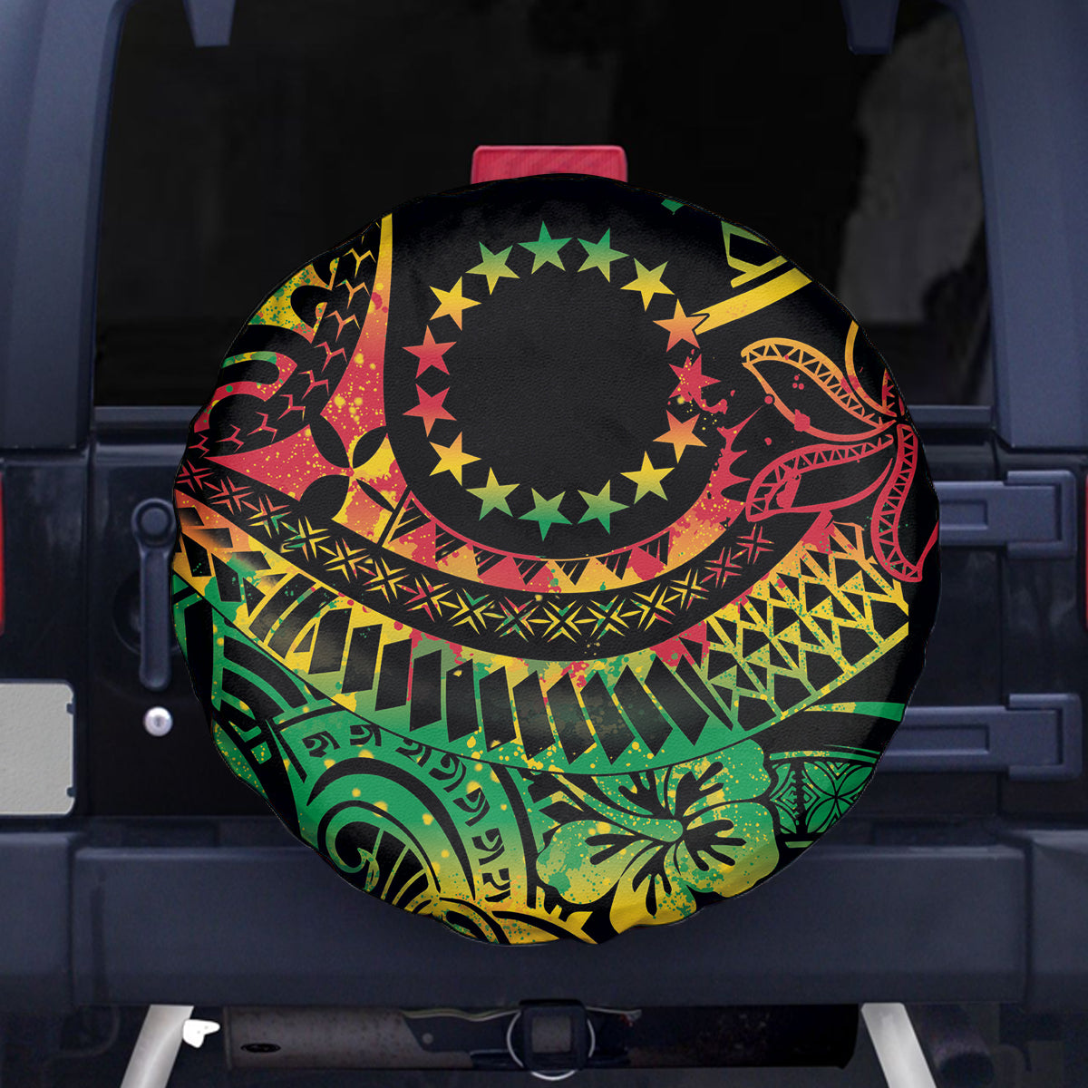 Cook Islands 15 Stars Spare Tire Cover Kuki Airani Polynesian Tribal Wave Tattoo LT9 - Polynesian Pride