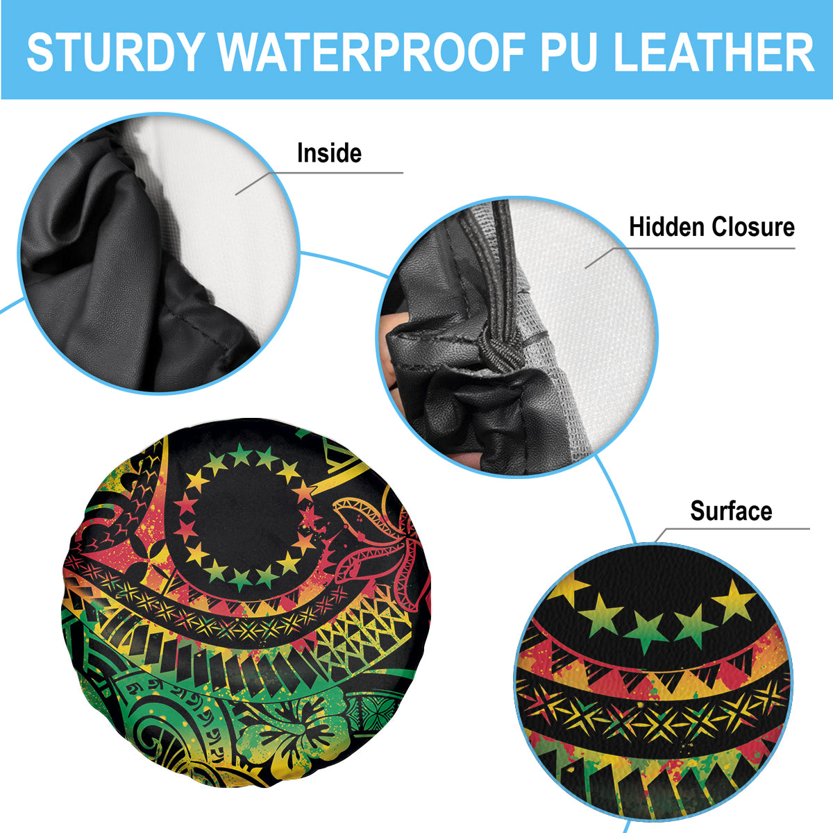 Cook Islands 15 Stars Spare Tire Cover Kuki Airani Polynesian Tribal Wave Tattoo LT9 - Polynesian Pride