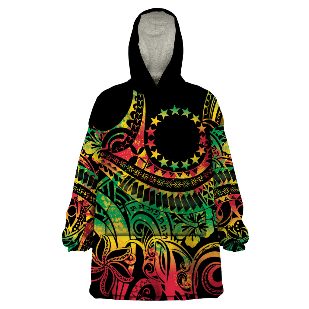Cook Islands 15 Stars Wearable Blanket Hoodie Kuki Airani Polynesian Tribal Wave Tattoo LT9 One Size Reggae - Polynesian Pride