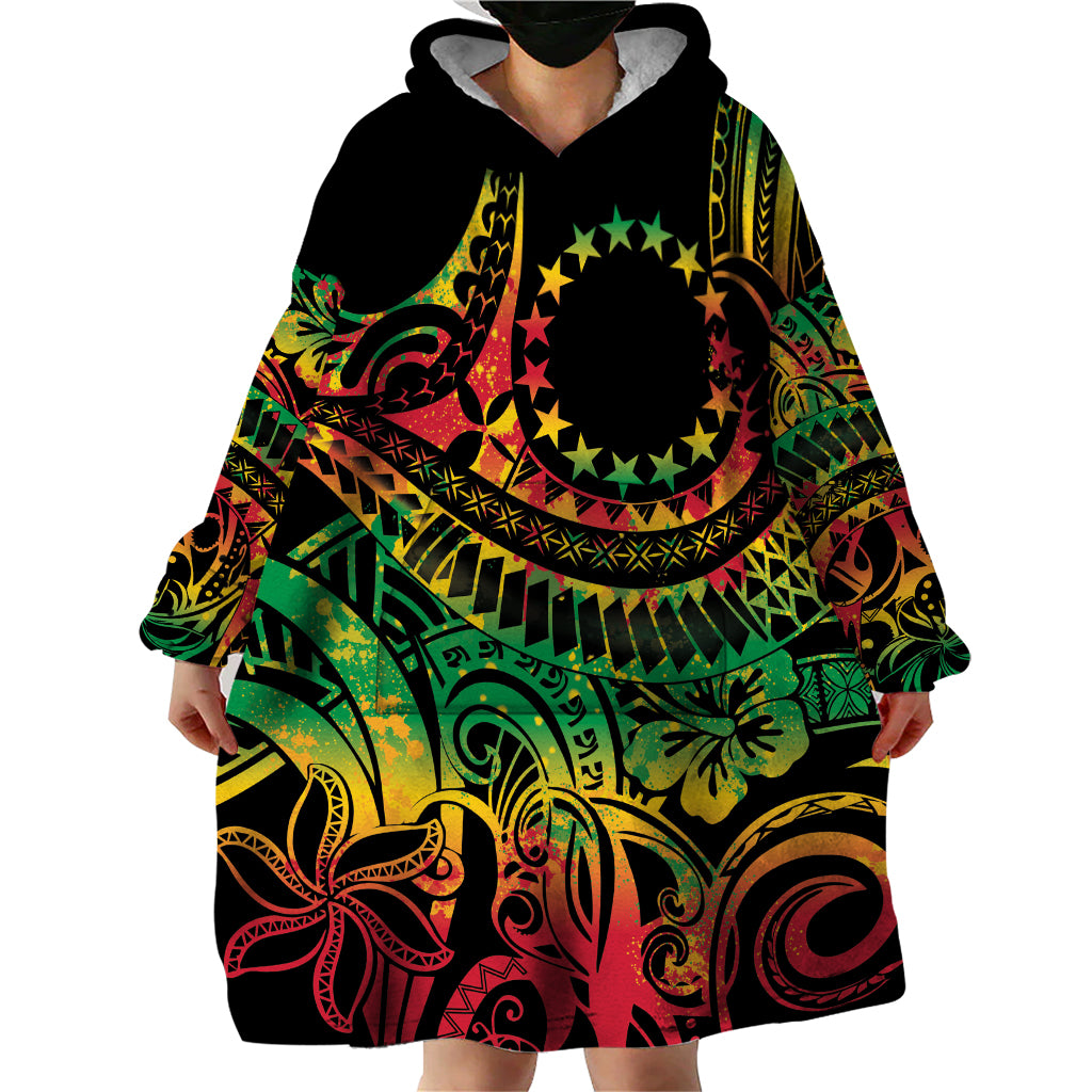 Cook Islands 15 Stars Wearable Blanket Hoodie Kuki Airani Polynesian Tribal Wave Tattoo LT9 - Polynesian Pride