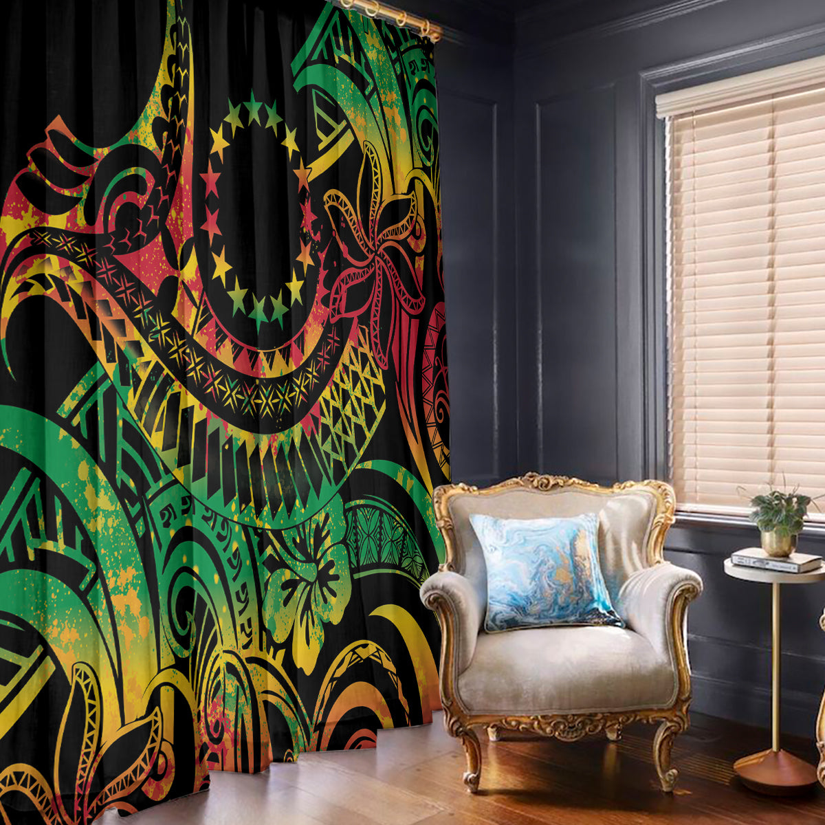 Cook Islands 15 Stars Window Curtain Kuki Airani Polynesian Tribal Wave Tattoo