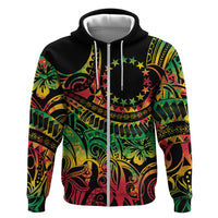 Cook Islands 15 Stars Zip Hoodie Kuki Airani Polynesian Tribal Wave Tattoo LT9 Zip Hoodie Reggae - Polynesian Pride