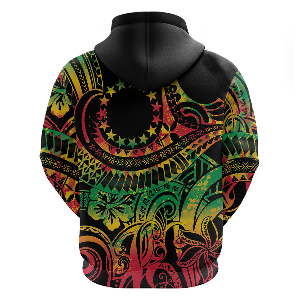 Cook Islands 15 Stars Zip Hoodie Kuki Airani Polynesian Tribal Wave Tattoo LT9 - Polynesian Pride