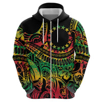 Cook Islands 15 Stars Zip Hoodie Kuki Airani Polynesian Tribal Wave Tattoo LT9 - Polynesian Pride