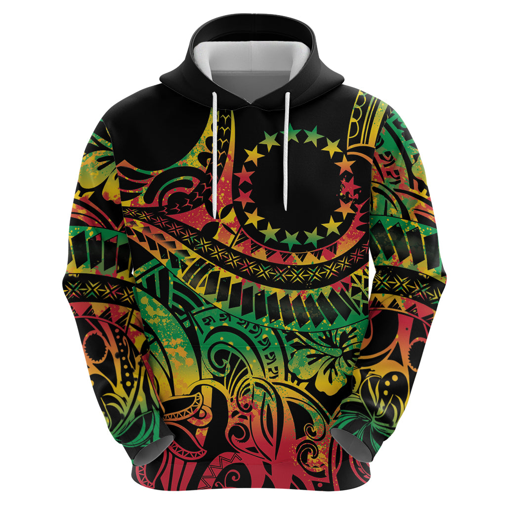 Cook Islands 15 Stars Zip Hoodie Kuki Airani Polynesian Tribal Wave Tattoo LT9 - Polynesian Pride