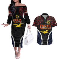 Kiribati 45th Anniversary Independence Day Couples Matching Off The Shoulder Long Sleeve Dress and Hawaiian Shirt Since 1979 LT9 Black - Polynesian Pride