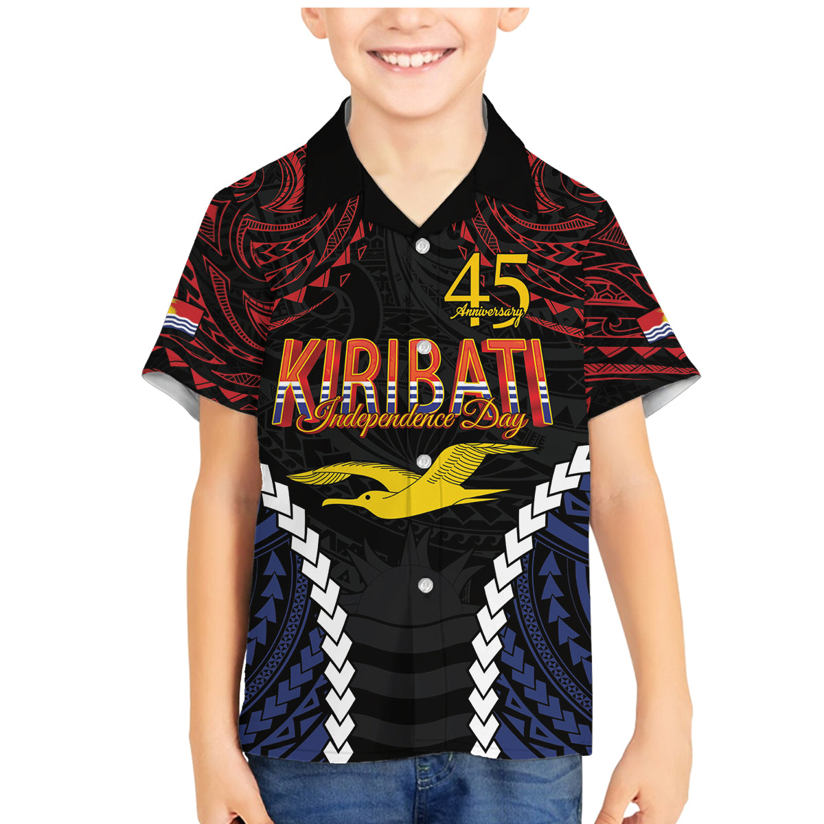 Kiribati 45th Anniversary Independence Day Family Matching Mermaid Dress and Hawaiian Shirt Since 1979 LT9 Son's Shirt Black - Polynesian Pride