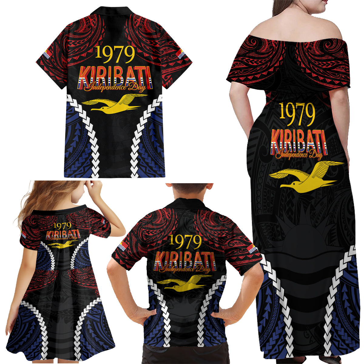 Kiribati 45th Anniversary Independence Day Family Matching Off Shoulder Maxi Dress and Hawaiian Shirt Since 1979 LT9 - Polynesian Pride