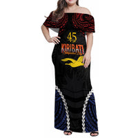Kiribati 45th Anniversary Independence Day Family Matching Off Shoulder Maxi Dress and Hawaiian Shirt Since 1979 LT9 Mom's Dress Black - Polynesian Pride